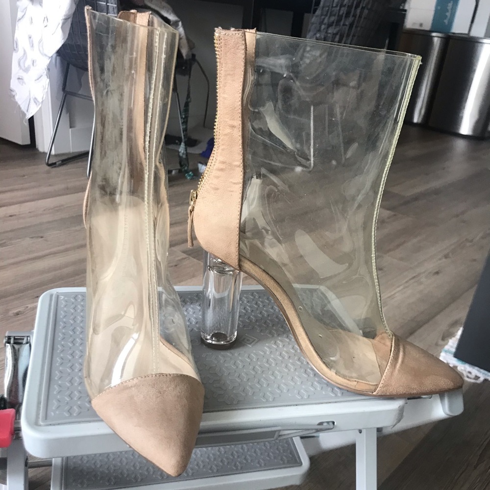 Zara vinyl ankle boots with lucite heel size 38